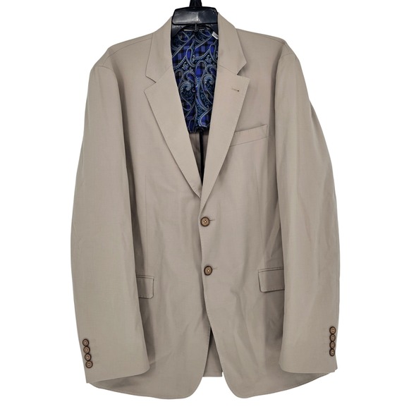 Robert Graham Tailored Fit Blazer Jacket 44L Tan Cotton Blend Preppy 2 Button